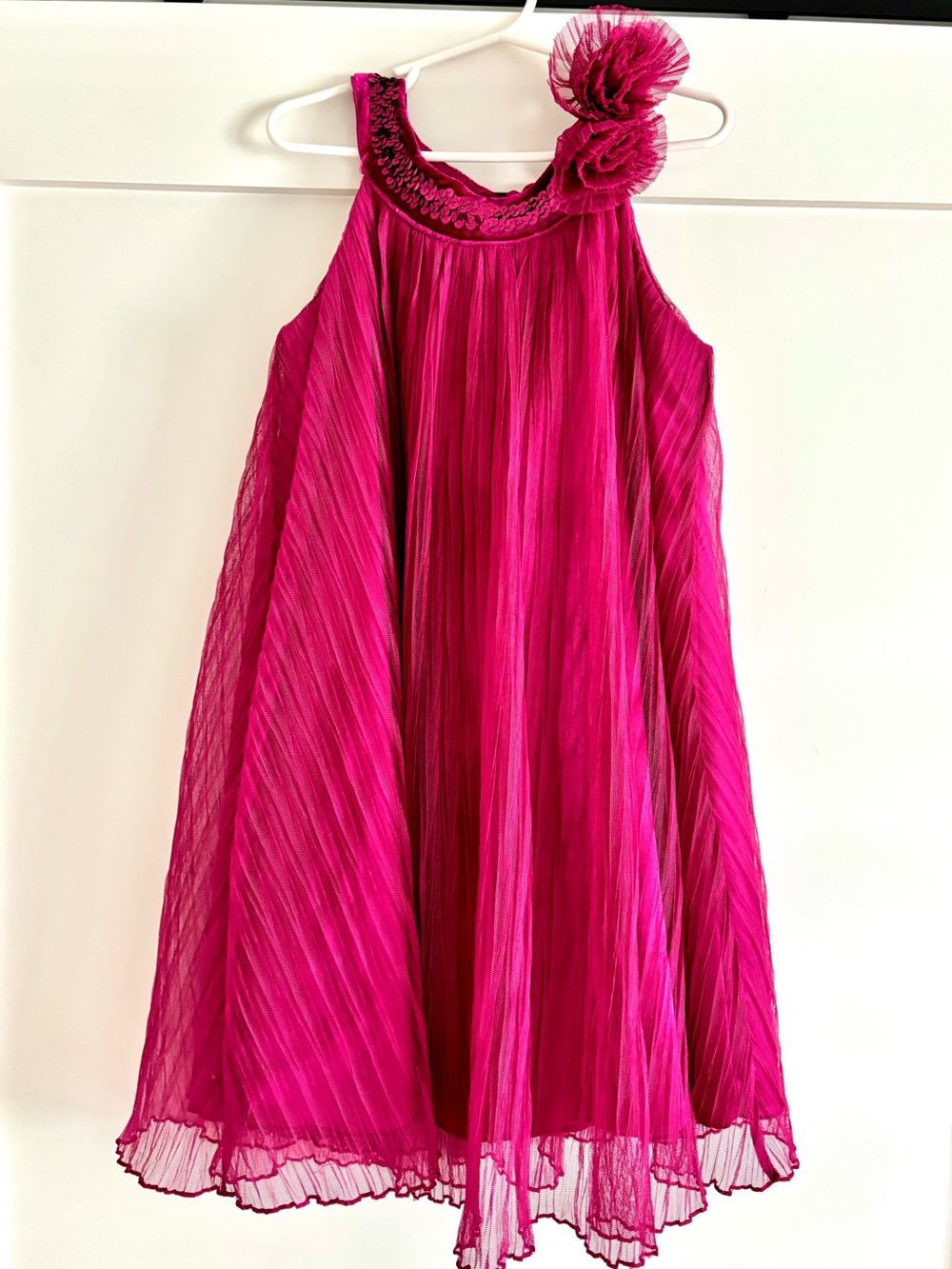 Sweet Heart Rose Fuchsia Pleated Chiffon Rosette Party Dress